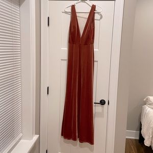 Jenny Yoo Logan Velvet Maxi Bridesmaid Dress in English Rose Sz. 6